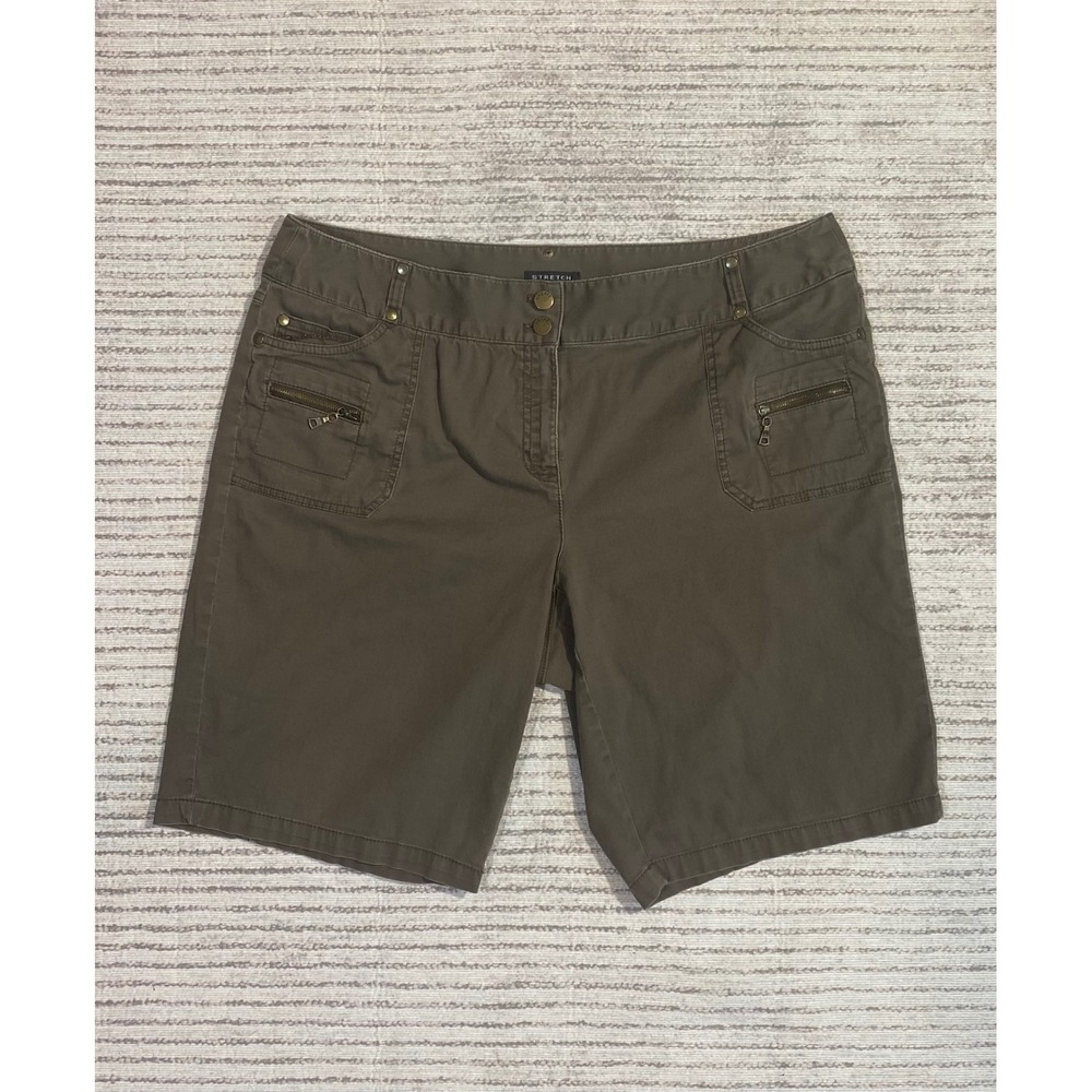 Axcess Liz Claiborne Women Olive Brown Cargo Bermuda Shorts Size 18W Stretch